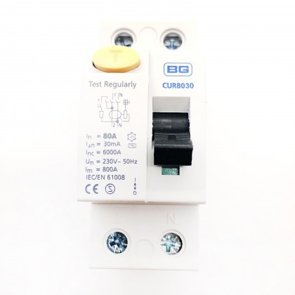 BG British General CUR8030 80A 80 Amp 30mA RCD 2 Double Pole Circuit Breaker Type AC